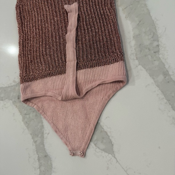 Intimately Free People Gold Coast Metallic Knit Bodysuit Womens XS Rose Gold - Picture 13 of 13